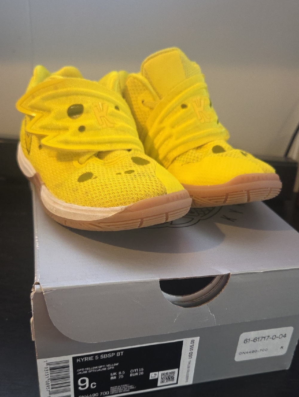 Nike Kyrie 5 Kids' Bright Yellow Lace-Up Basketball Sneakers with Gum Outsole